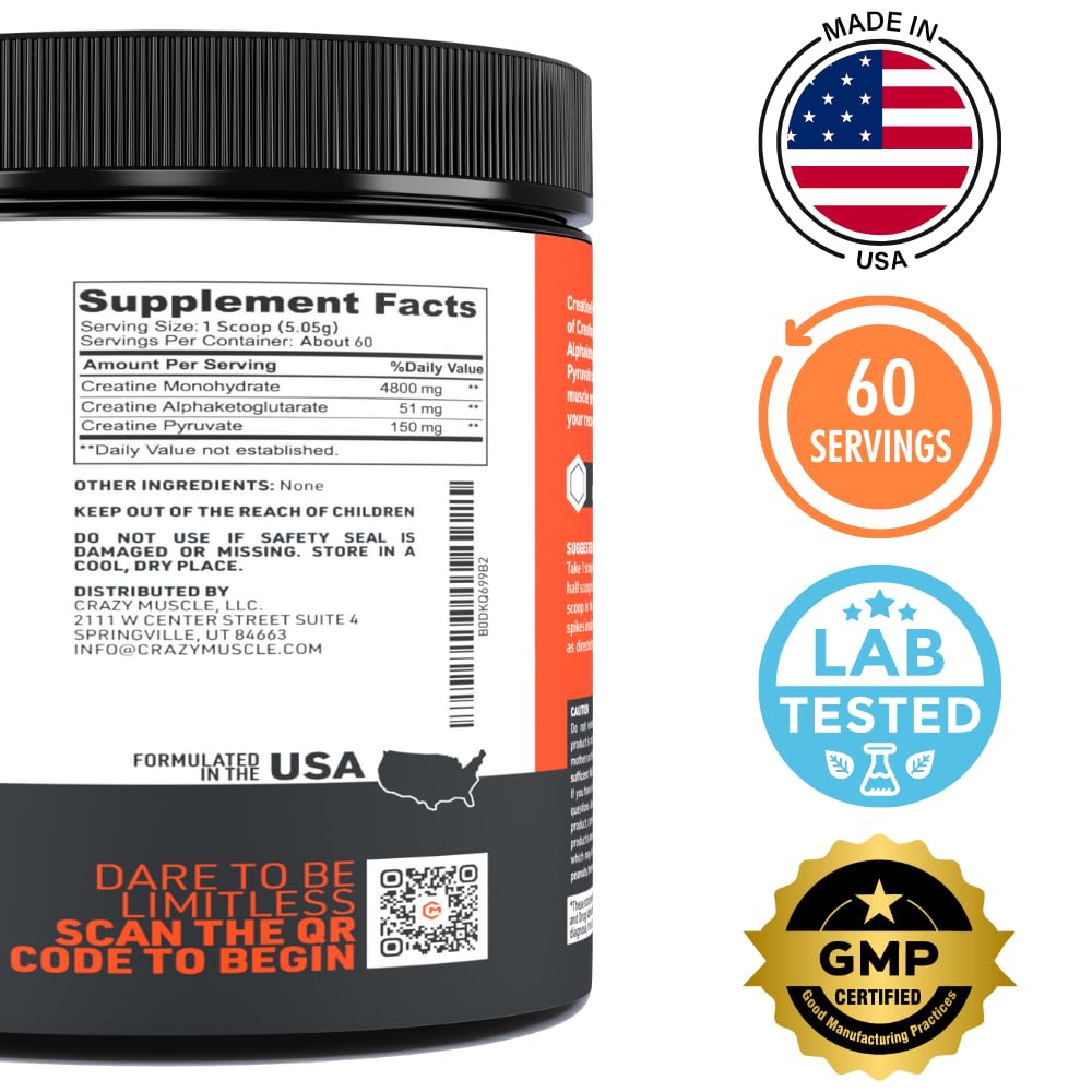 Crazy Muscle Creatine Monohydrate Powder stacks with pre-workout or protein shakes