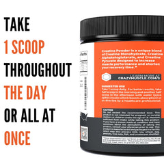 Crazy Muscle Creatine Monohydrate Powder unflavored and easy to blend