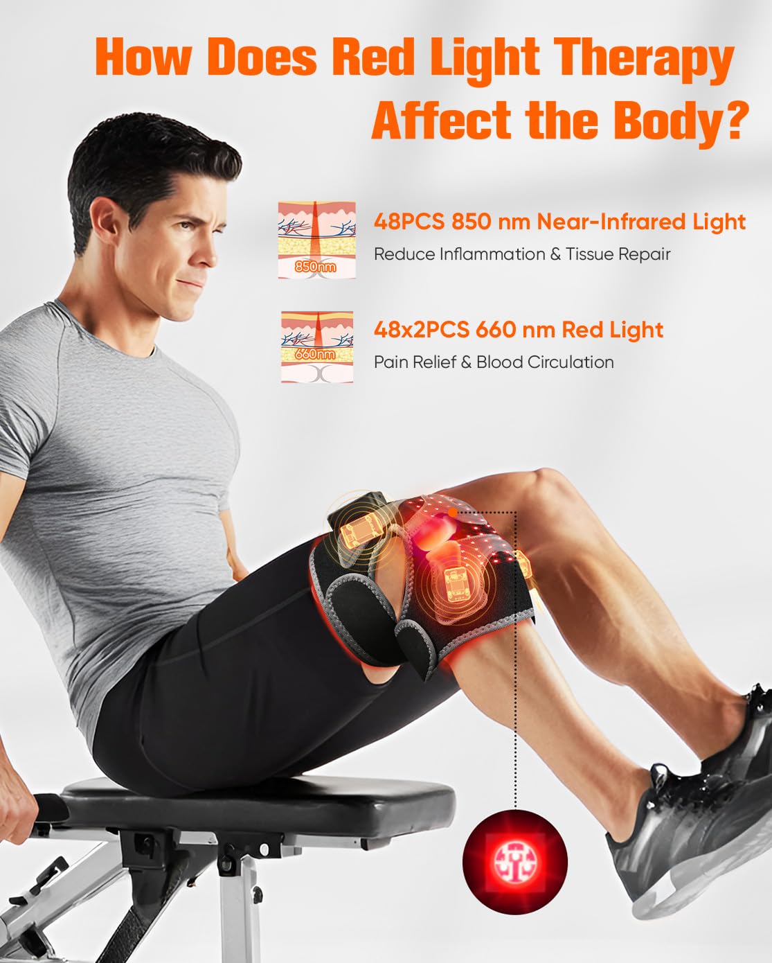 CRAZYTECH Upgrade Knee Brace heating and massage zones in action for soreness relief