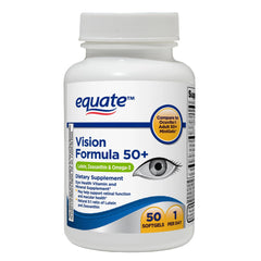 Equate Vision bottle being opened to reveal easy-to-swallow soft gels.