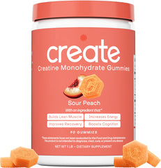Create Creatine Monohydrate Gummies bottle on gym mat, promoting on-the-go endurance.