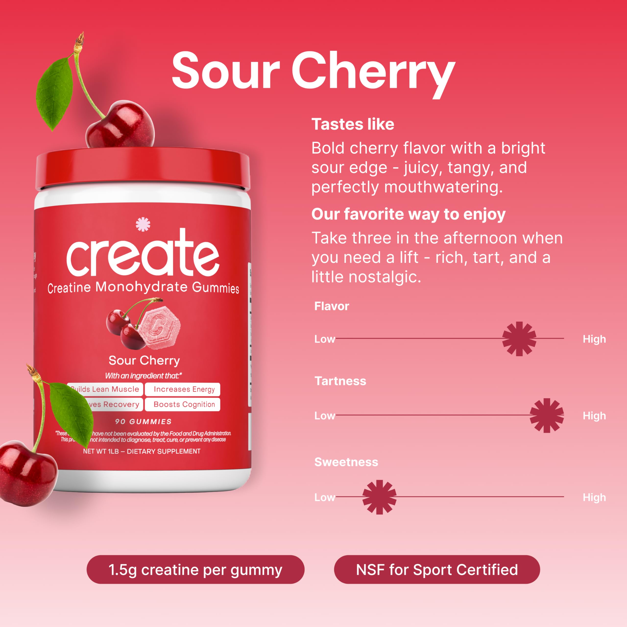 Creapure branding on Create Creatine Monohydrate Gummies packaging close-up