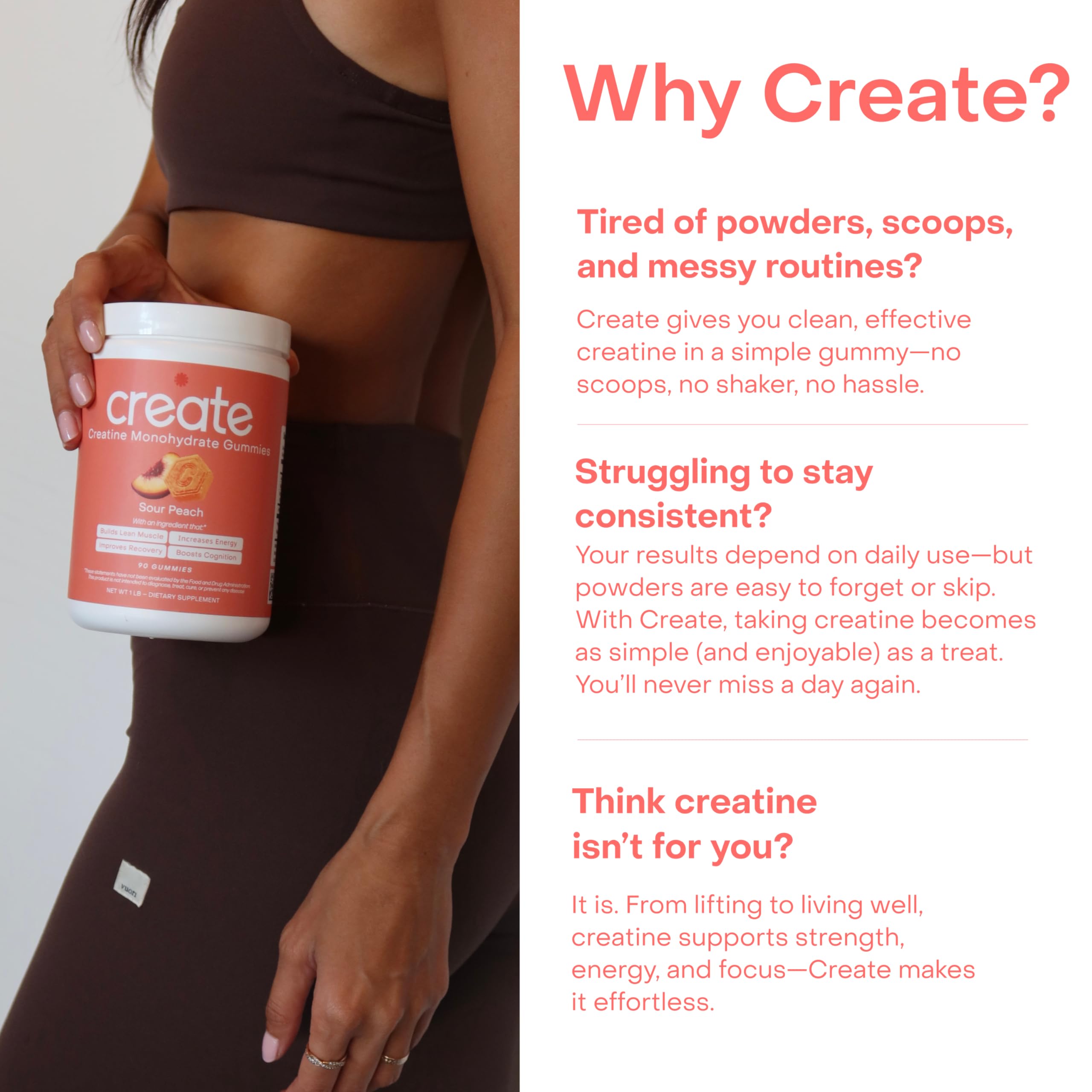 Runner with bottle of Create gummies for daily use.