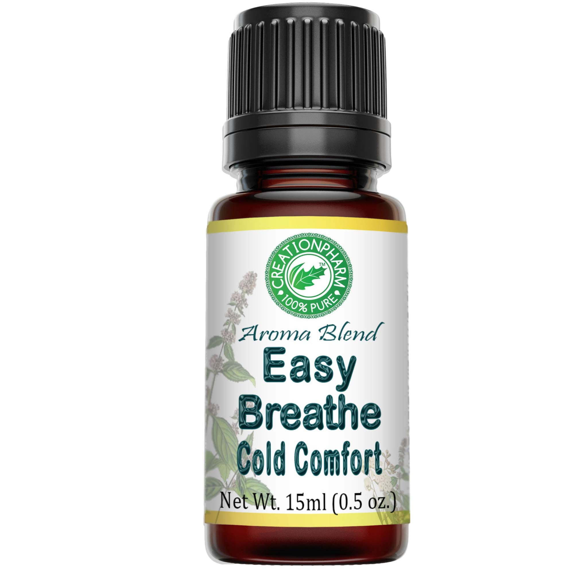 Creation Pharm Easy Breathe bottle close-up with premium essential oil blend.
