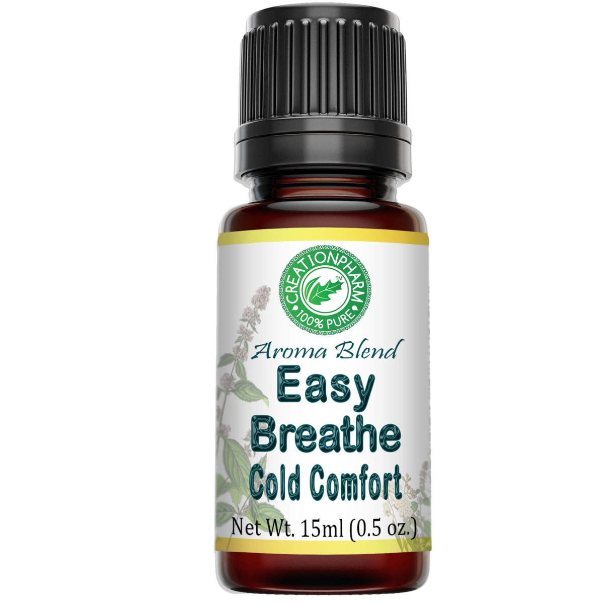 Creation Pharm Easy Breathe bottle close-up with premium essential oil blend.