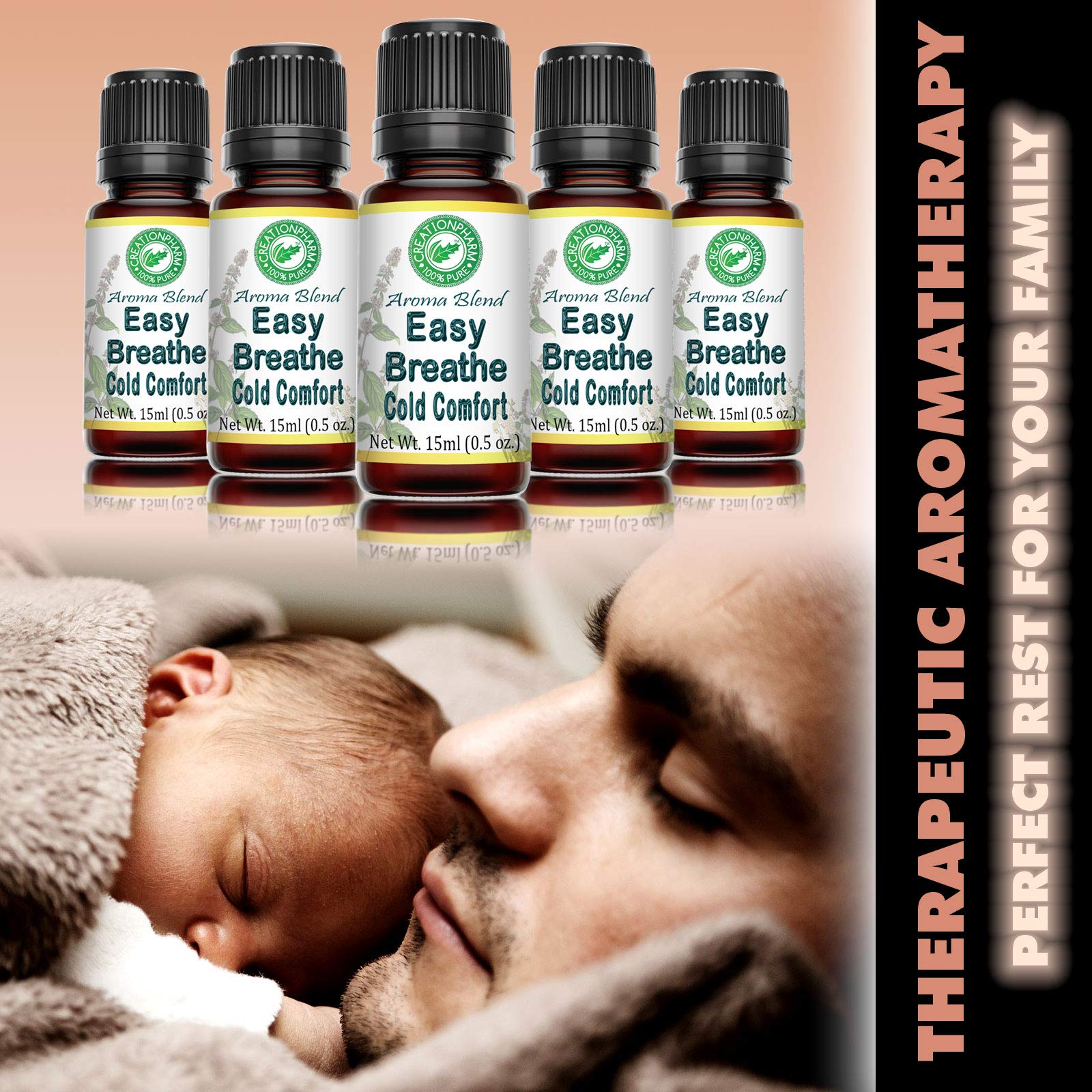 Creation Pharm Easy Breathe lifestyle scene with aromatherapy setup.