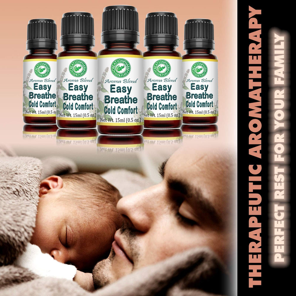 Creation Pharm Easy Breathe lifestyle scene with aromatherapy setup.