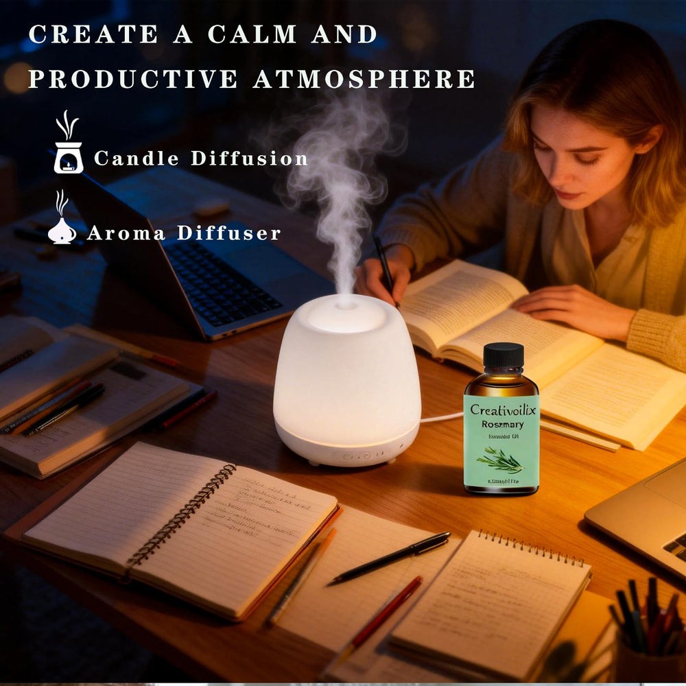 Creativoilix rosemary oil diffuser drops for uplifting aromatherapy sessions and focus.