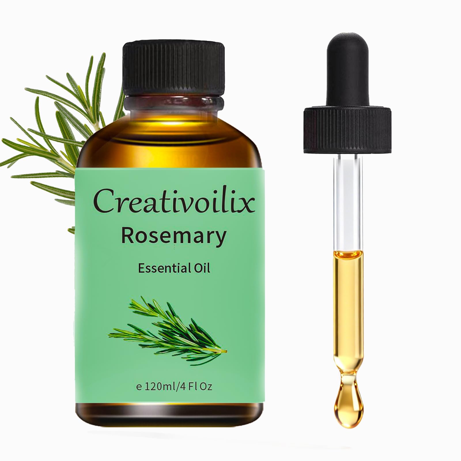 Creativoilix rosemary essential oil bottle highlighting premium aroma for hair and skin care.