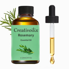 Creativoilix rosemary essential oil bottle highlighting premium aroma for hair and skin care.
