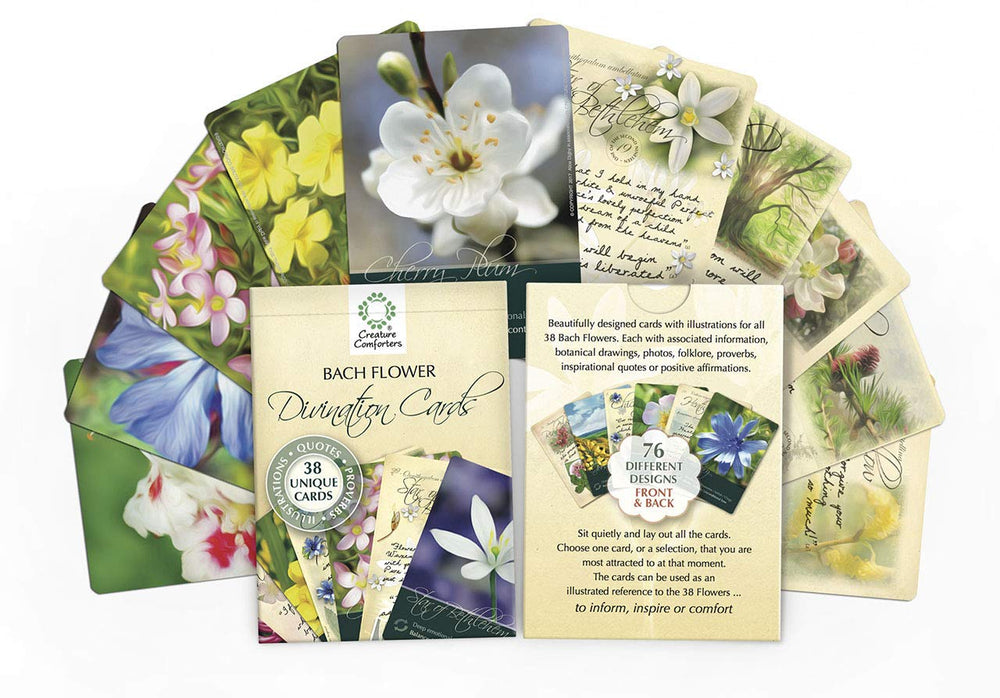 Creature Comforters Bach Flower card illustration featuring folklore quotes for daily inspiration