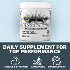 CREATURE Creatine Monohydrate stacks with BCAAs for training support.