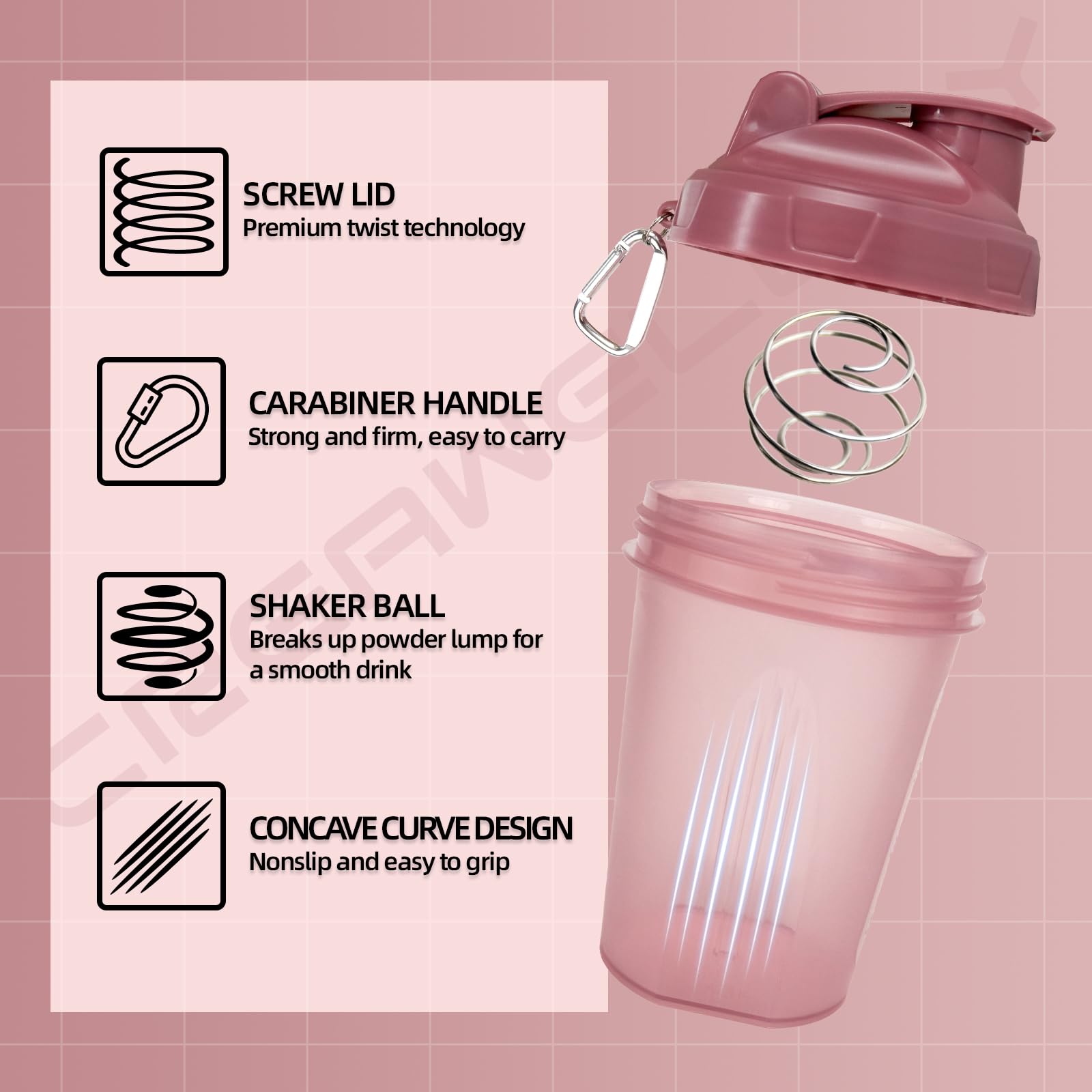 CREAWELLAY 17oz pink-handle shaker bottle perfect for smoothies after workouts.