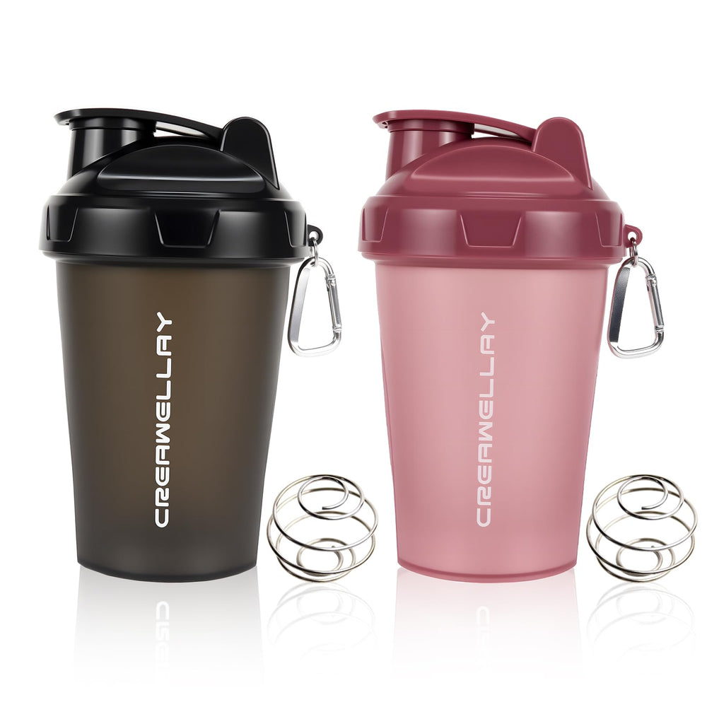 CREAWELLAY 2-pack shaker bottles with handle for on-the-go protein shakes.
