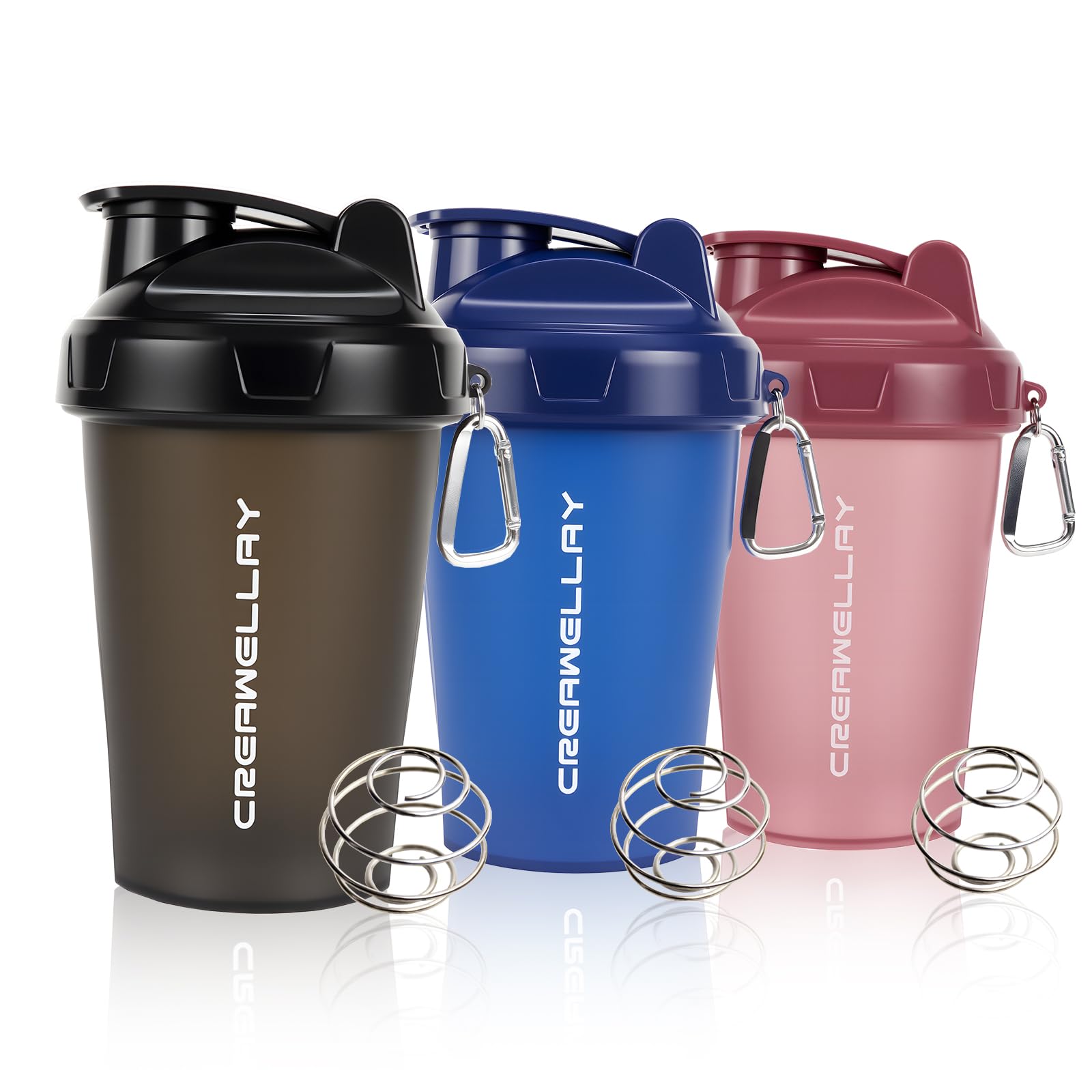 CREAWELLAY 3-pack shaker bottles with handle for on-the-go protein mixes.