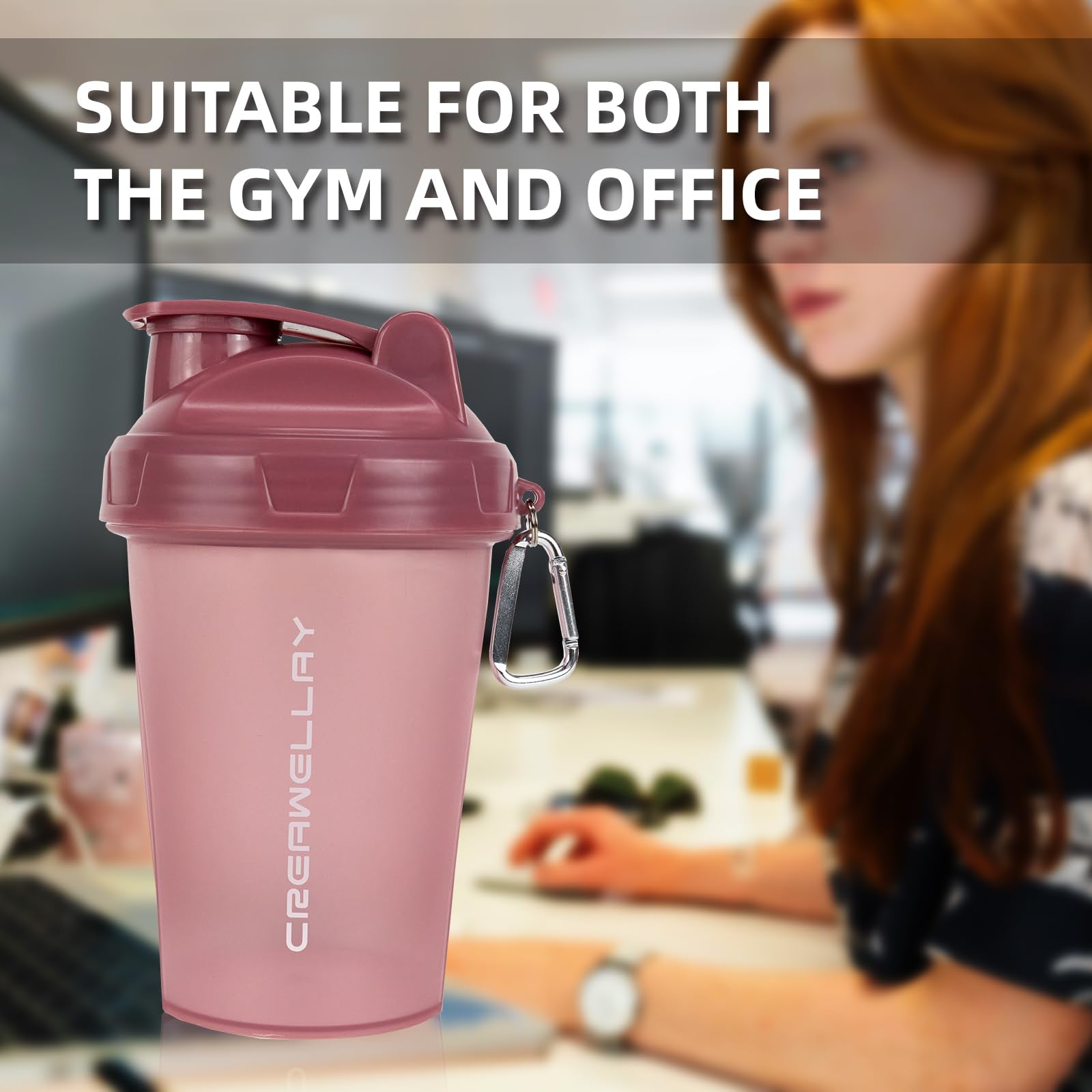 CREAWELLAY leak-proof lid on a 17 oz shaker bottle for secure travel.