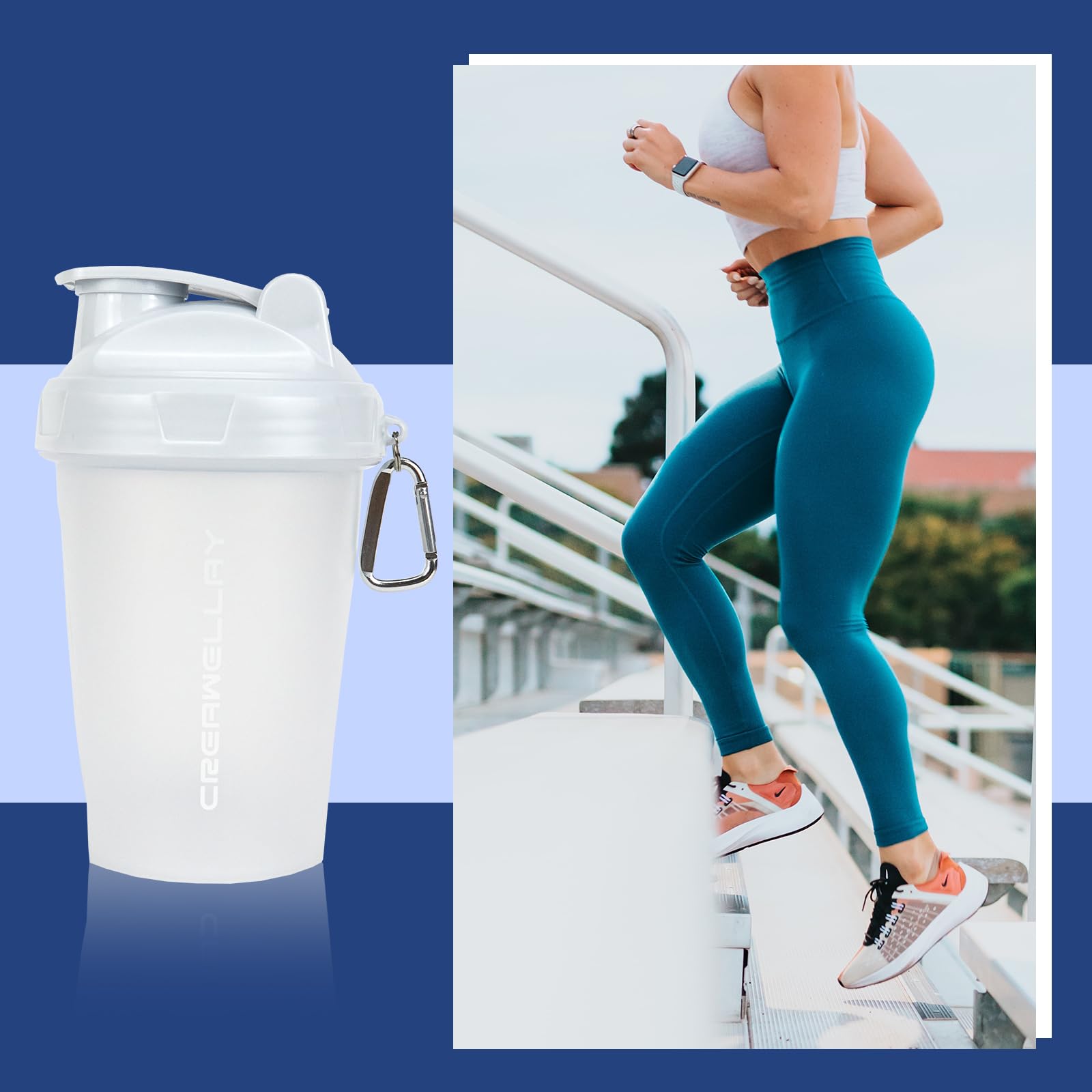 CREAWELLAY shaker bottle in gym bag supports convenient hydration