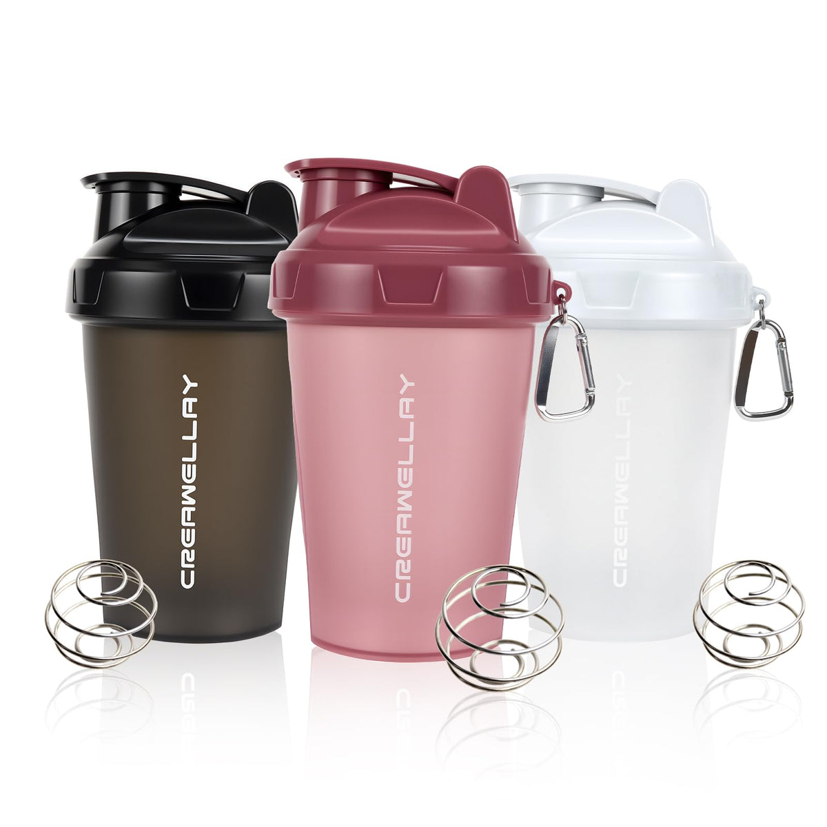 CREAWELLAY three-pack shaker bottles in black for on-the-go protein blends.