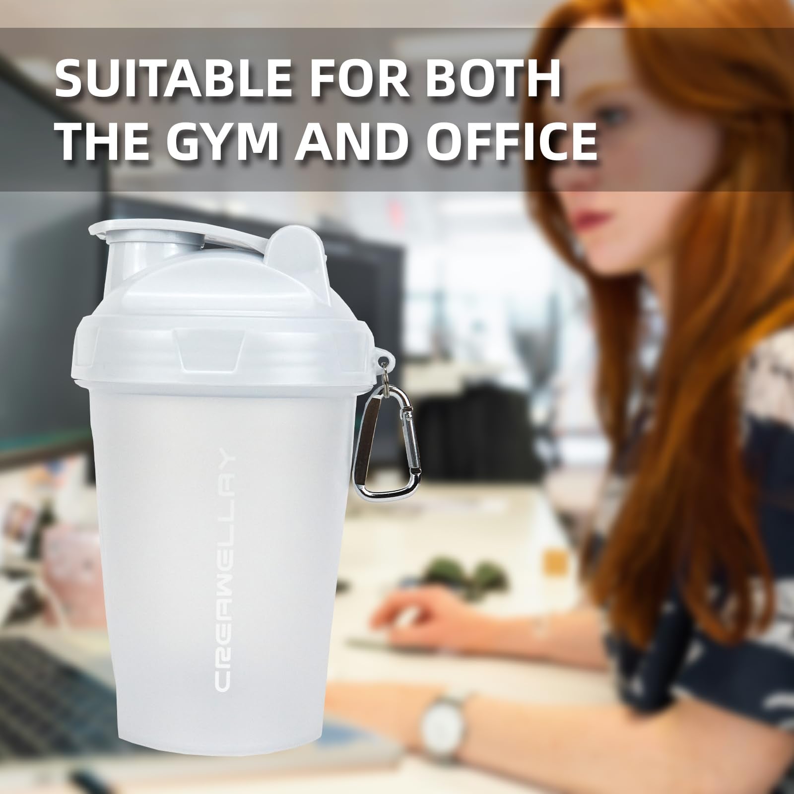 White CREAWELLAY 17oz shaker bottle complements gym gear