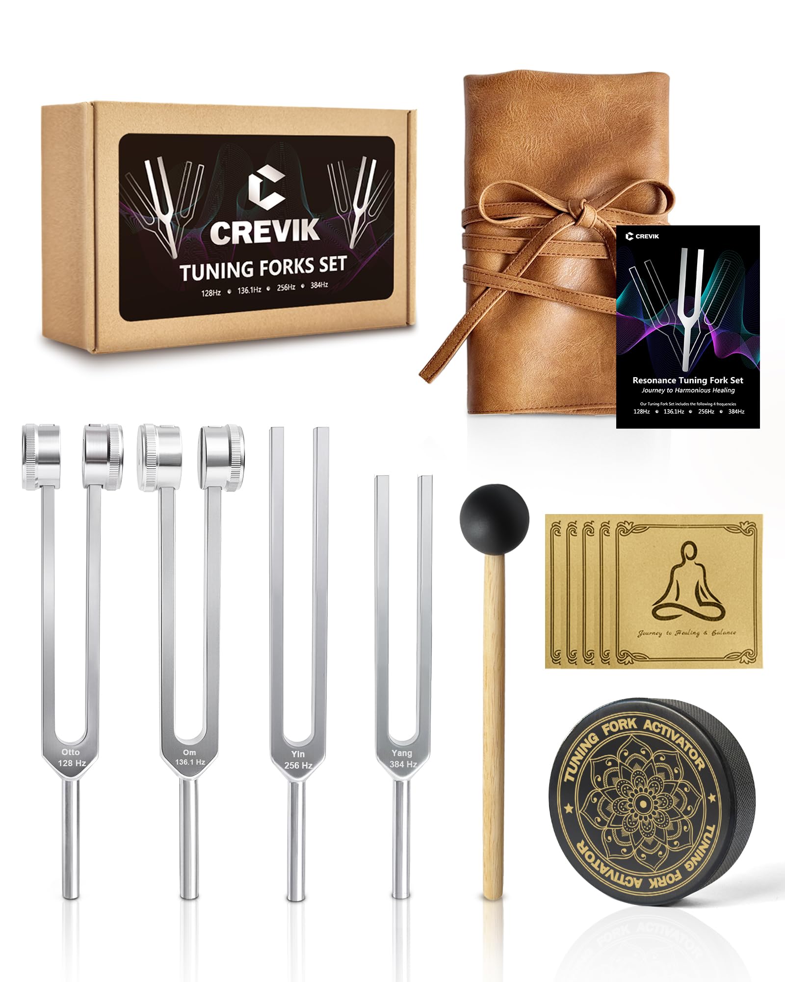 CREVIK 128Hz tuning fork for chakra balancing during meditation.