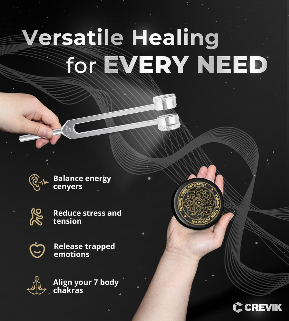 CREVIK 384Hz tuning fork for subtle vibration during mindfulness practice.