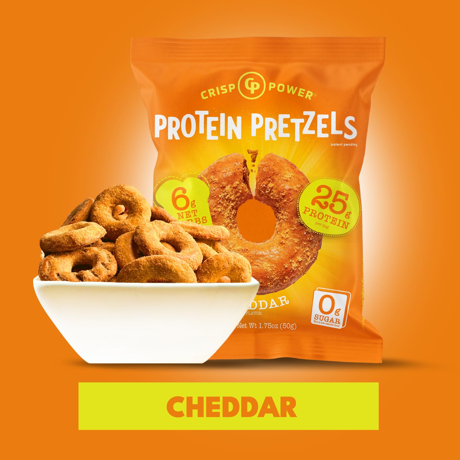 Keto-friendly Crisp Power Protein Pretzels, low-carb snack in a 24-pack.