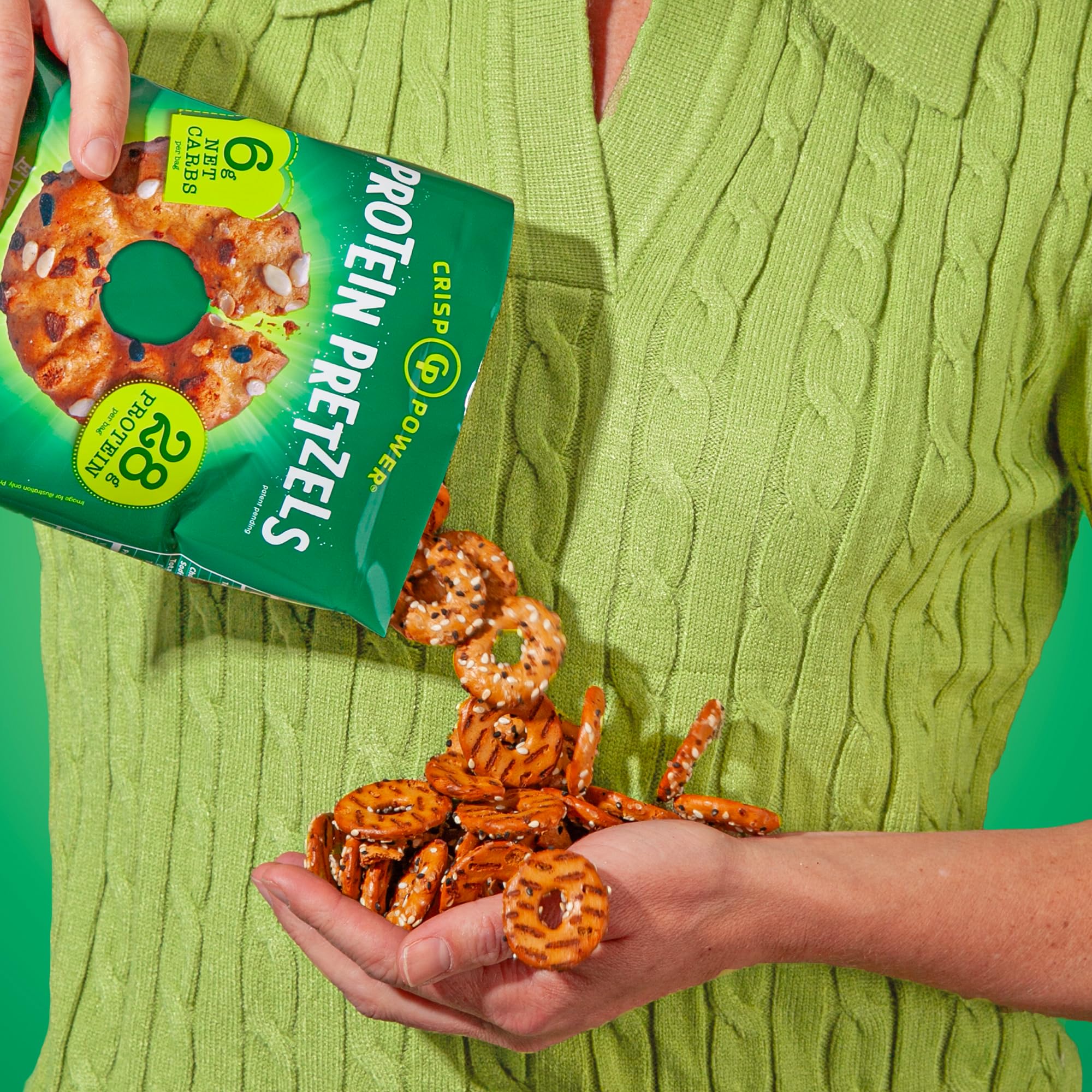 Crisp Power Protein Pretzels Baked Crunch offers a consistent, non-greasy crunch.
