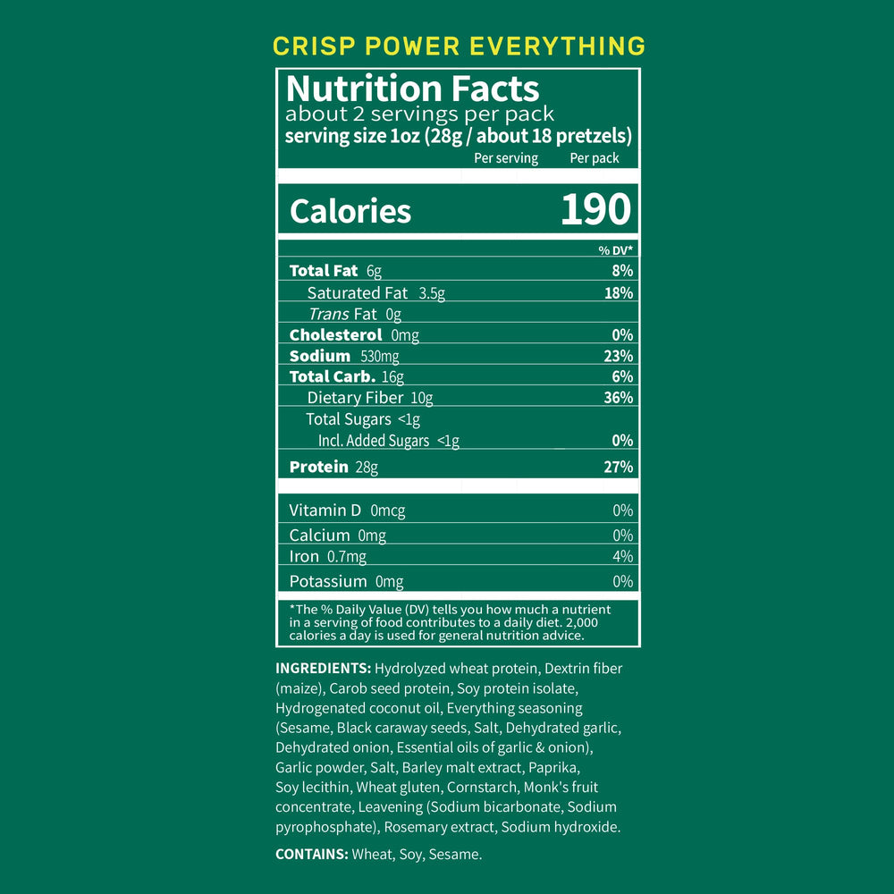 Crisp Power Protein Pretzels Crunch Closeup showing ultra-crunchy texture.
