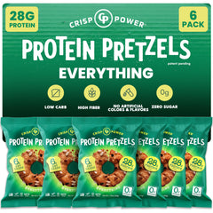 Crisp Power Protein Pretzels Everything Bag with bold crunch and plant-based protein.