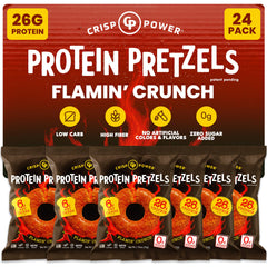 CRISP POWER Protein Pretzels front view highlights 25g protein for on-the-go energy.