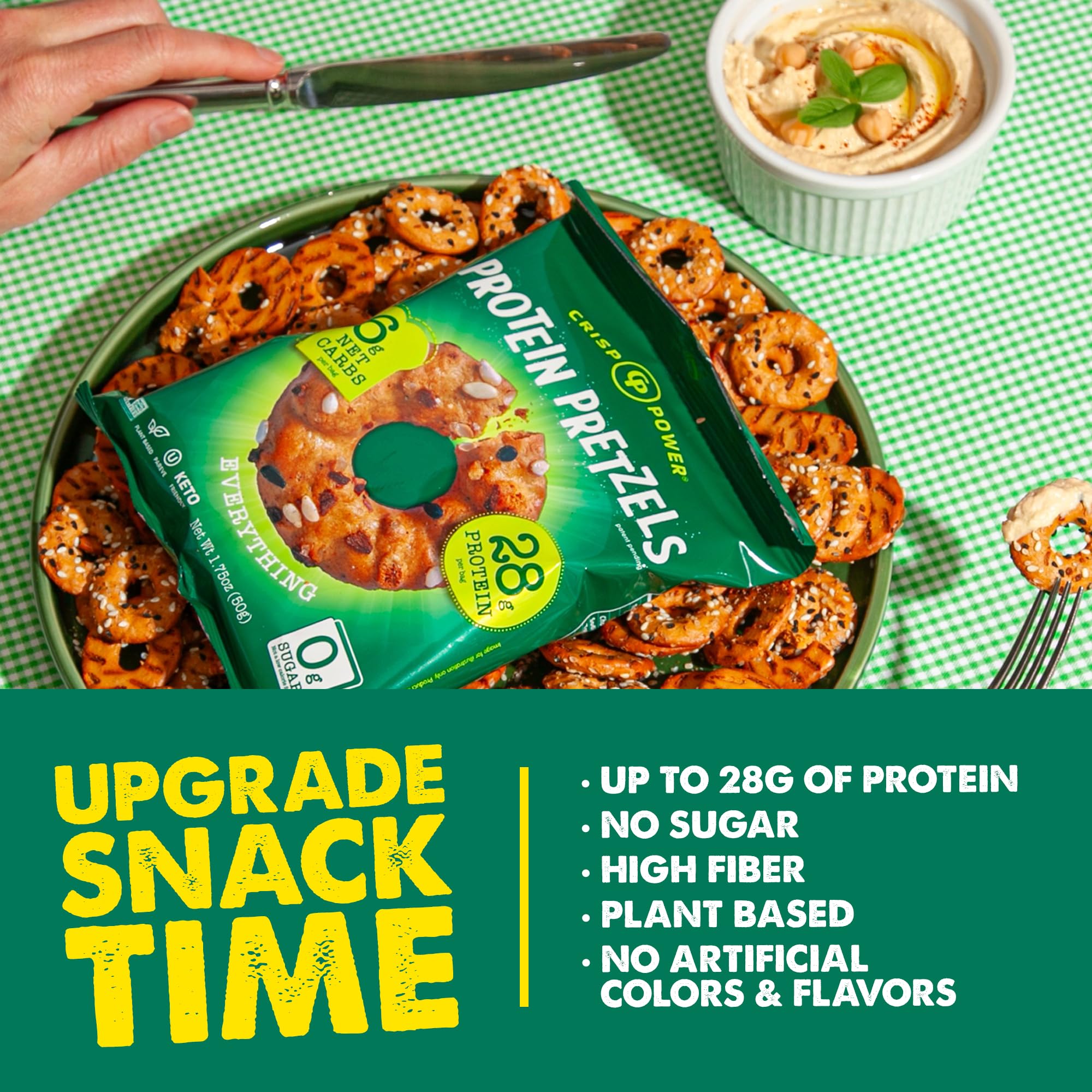 Crisp Power Protein Pretzels No Added Sugar supports flavor without extra sweetness.