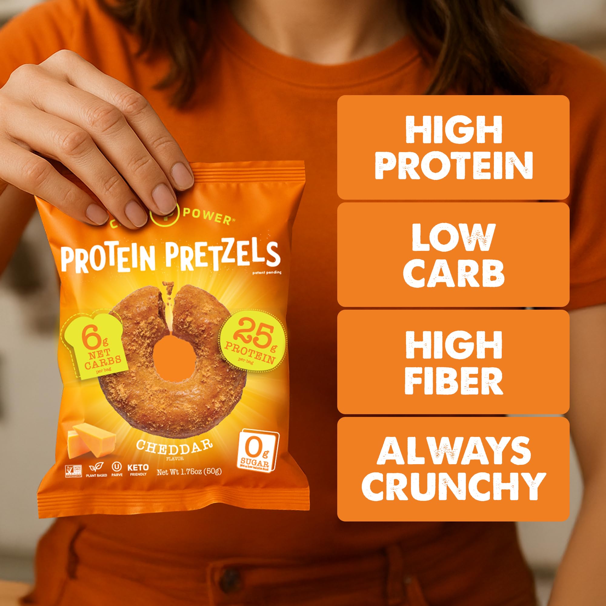 Crisp Power Protein Pretzels vegan, keto-friendly, plant-based snack in a 24-pack.