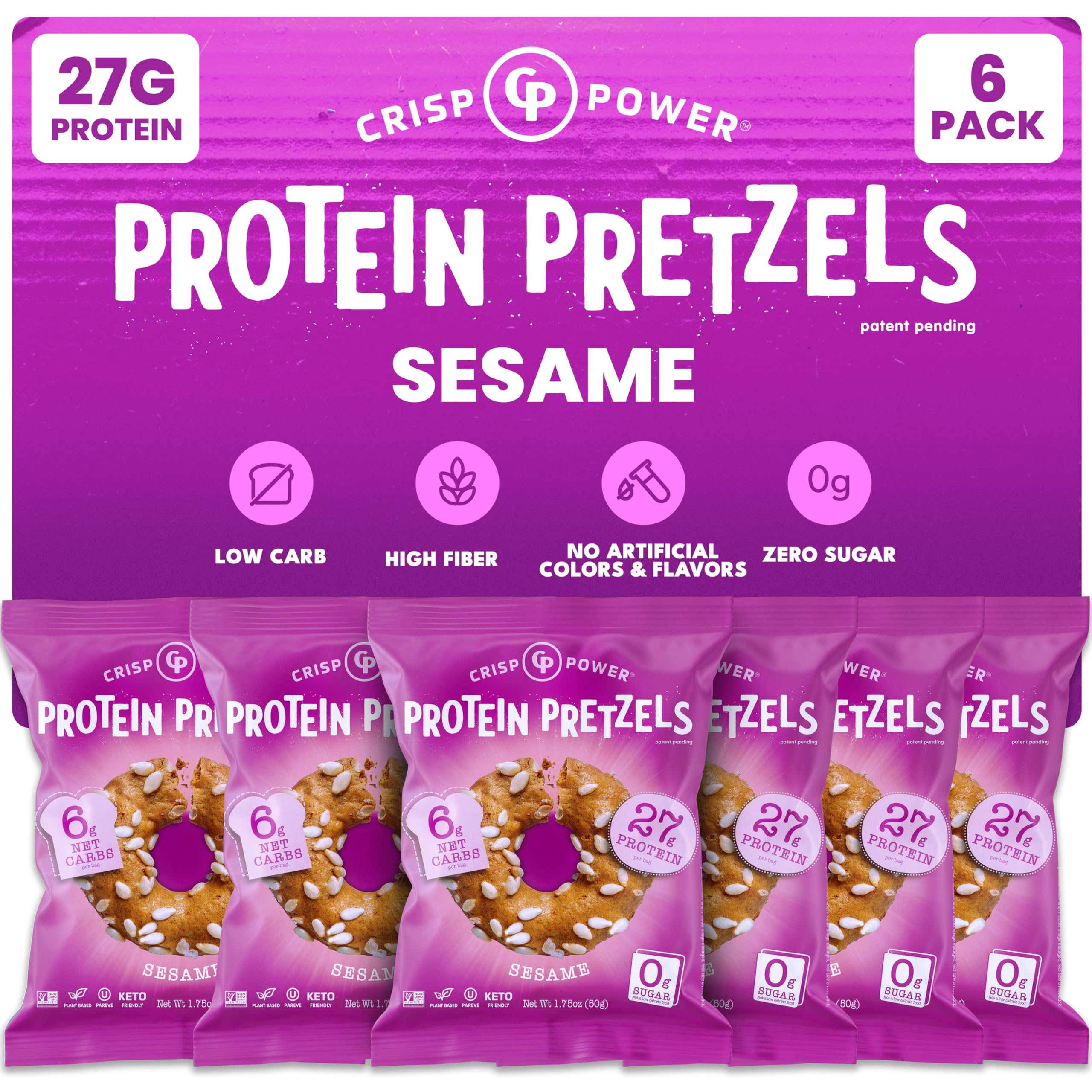 CRISP POWER Sesame Protein Pretzels—crunchy texture ready for a quick snack