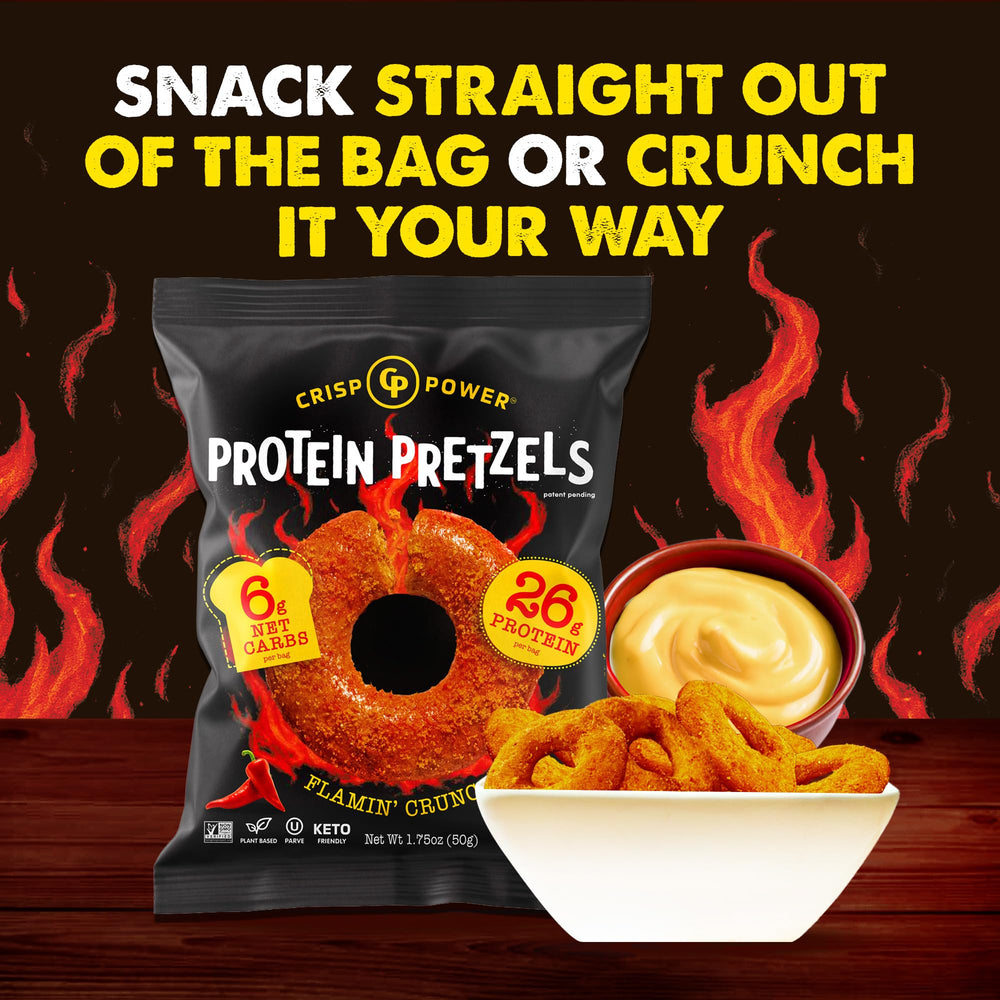 Crisp Power vegan keto-friendly pretzels for plant-based, low-carb snacking