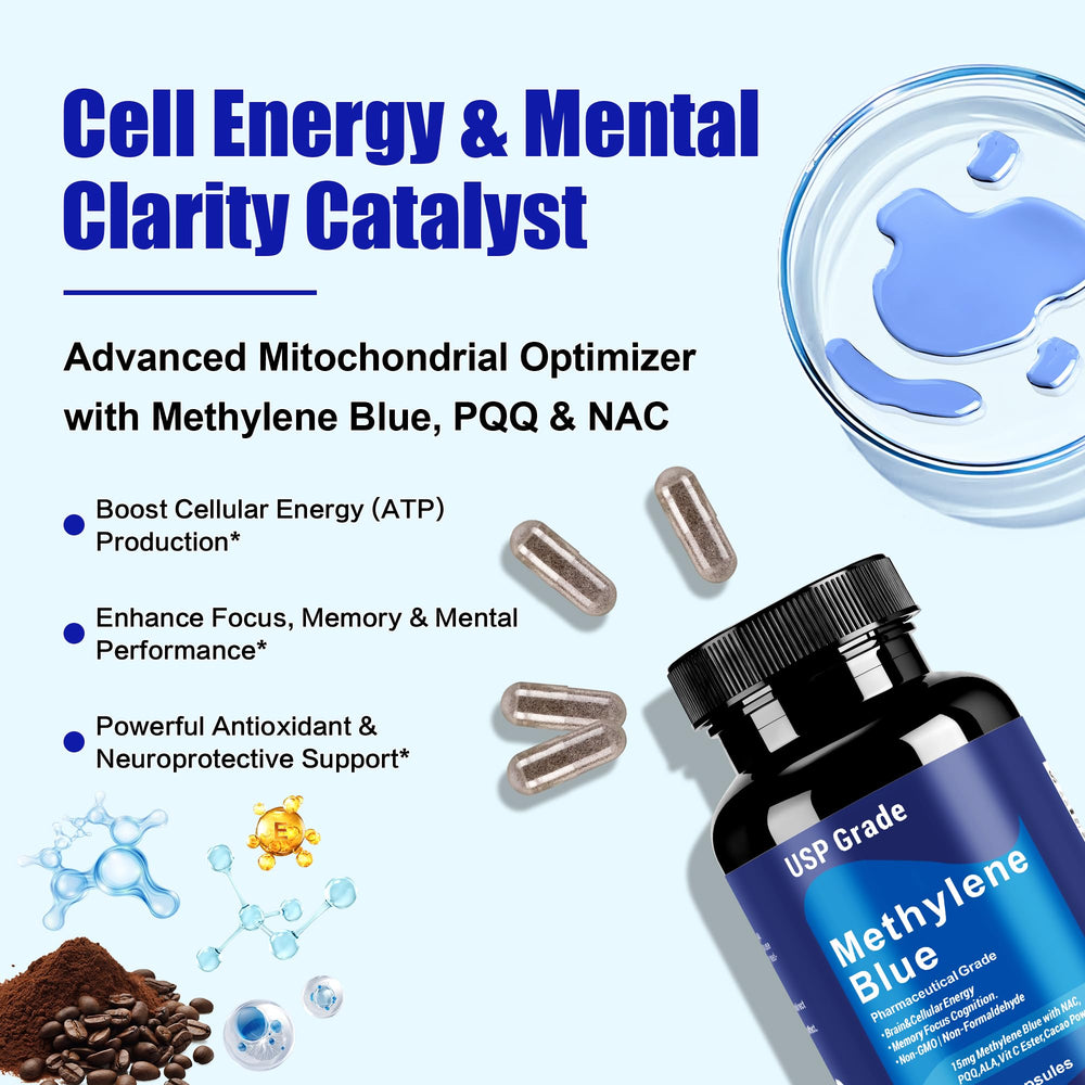 Crobirware USP Grade Methylene Blue 15mg Capsules with NAC 300mg, PQQ ...