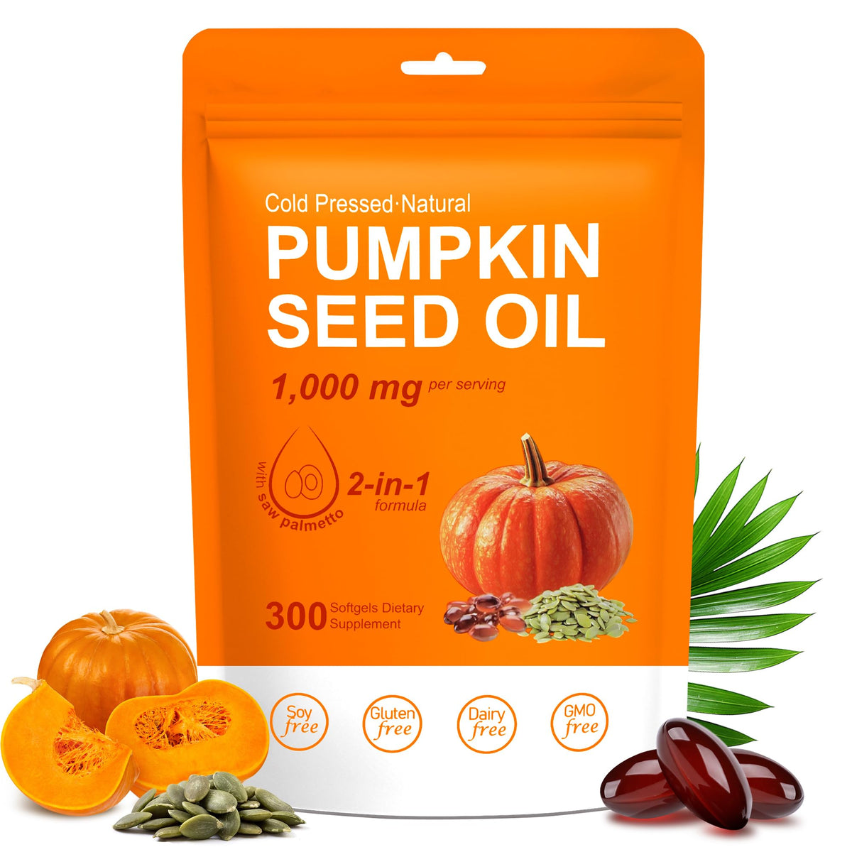 Crobirware pumpkin seed oil bottle on shelf showing hair and skin support