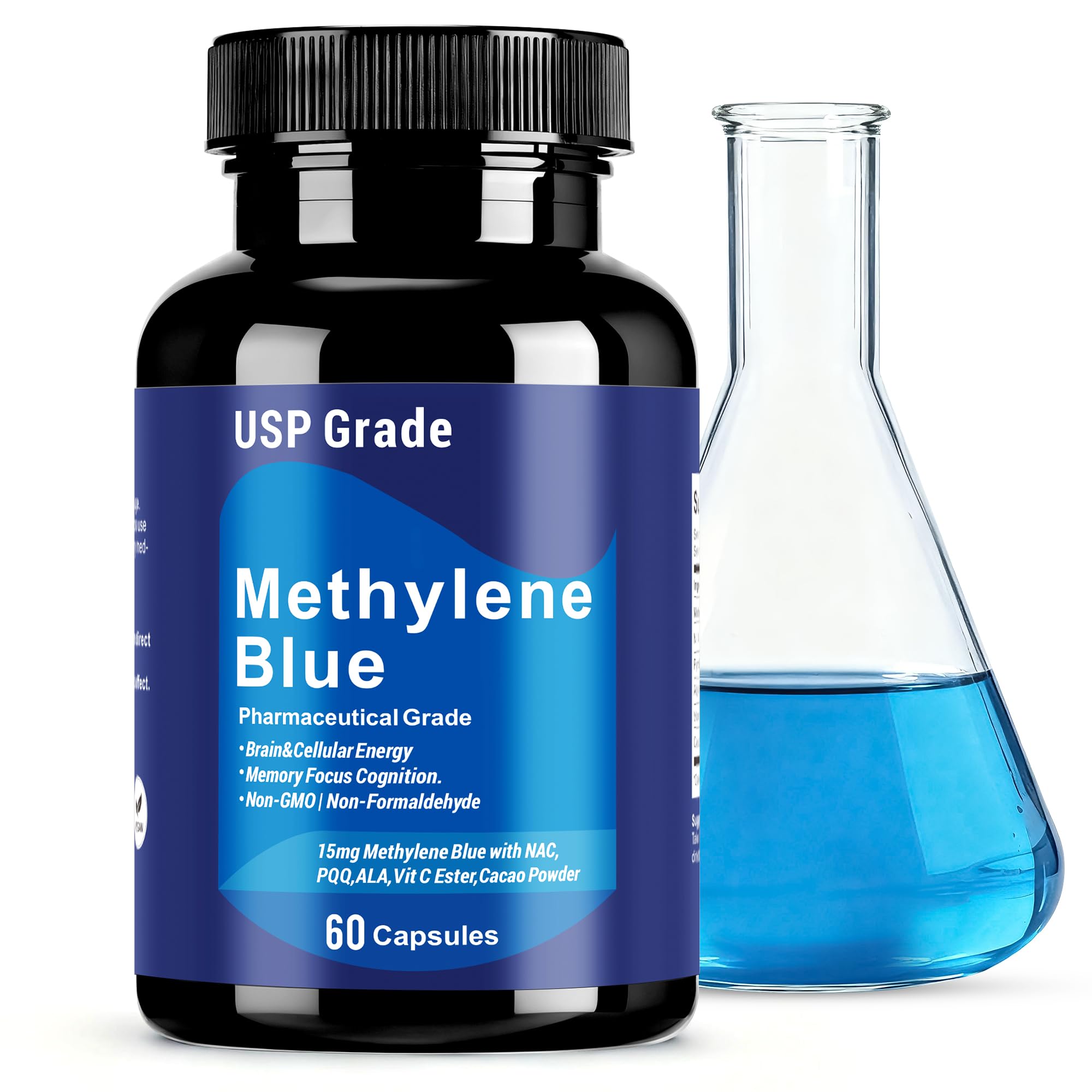 Crobirware USP Grade Methylene Blue 15mg Capsules with NAC 300mg, PQQ ...