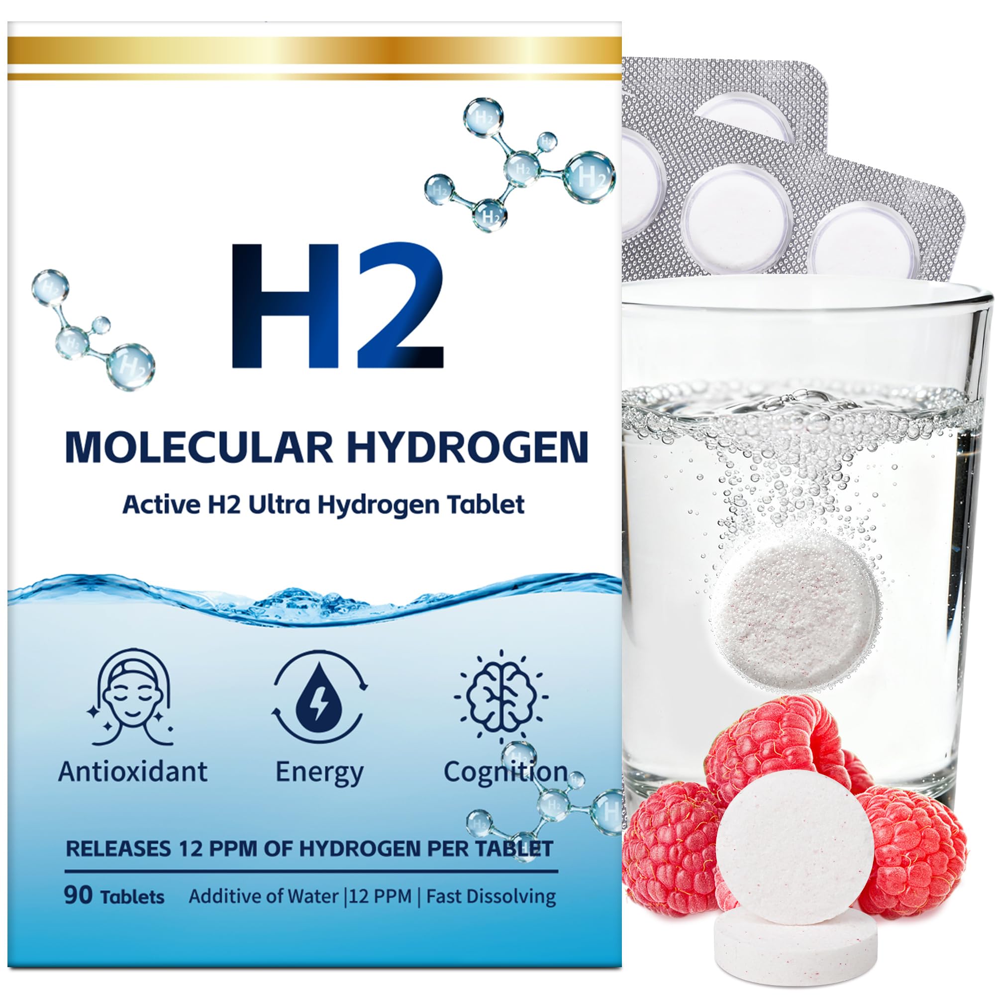 Crobirware Molecular Hydrogen Tablets packaging shows a 90-count bottle for on-the-go energy support.