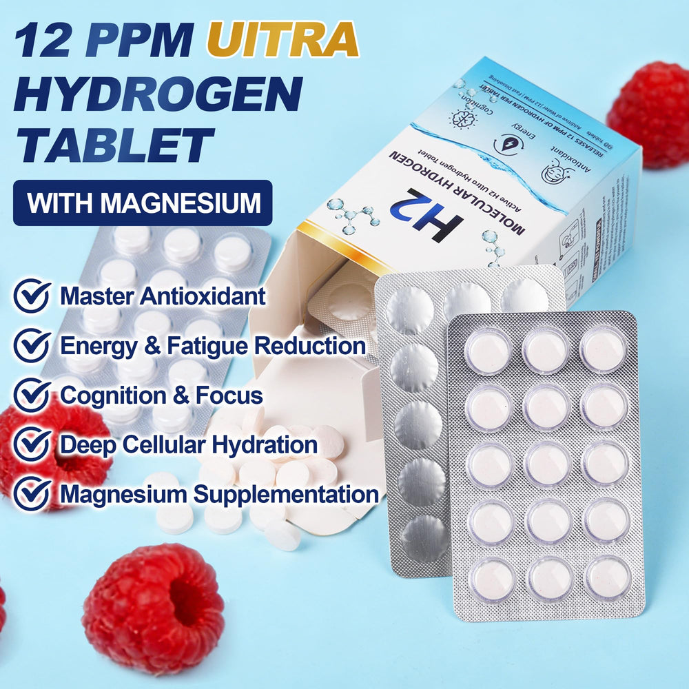 Crobirware tablet dissolving in a glass of water for hydrogen-rich hydration.
