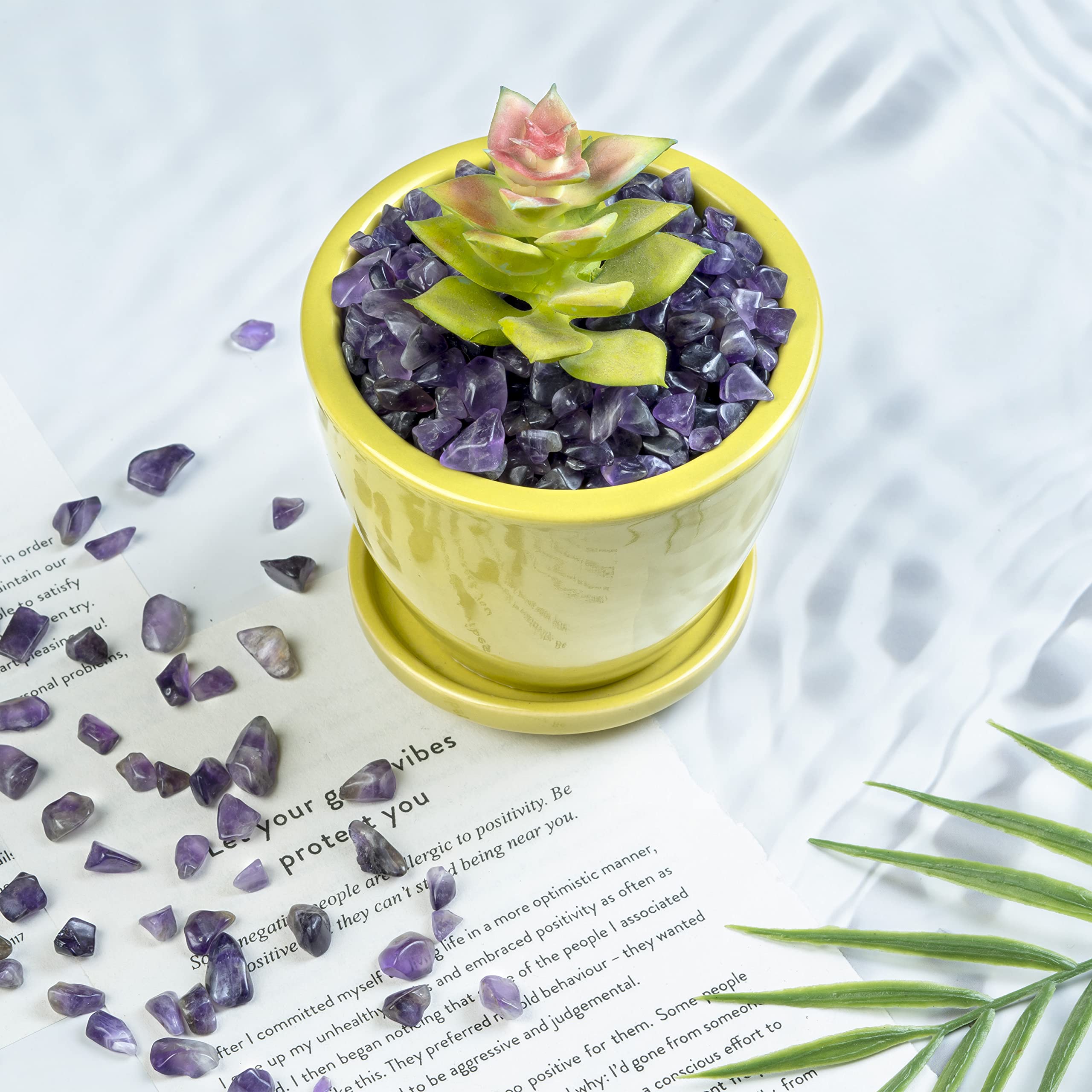 Crocon amethyst chips in decor display for home accents.