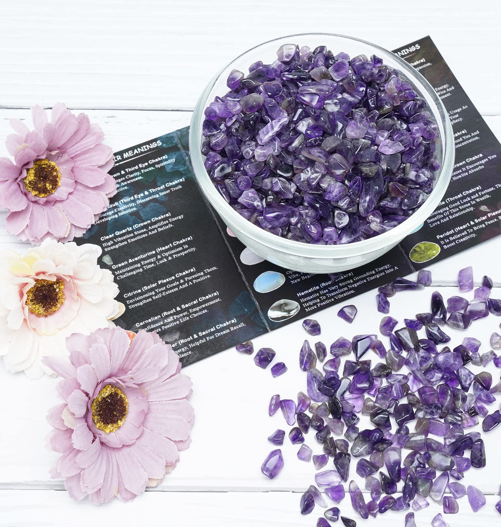 Crocon amethyst chips packaging ready for bulk purchase.