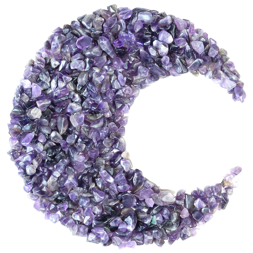 Crocon amethyst chips water reflection highlighting purple hues.