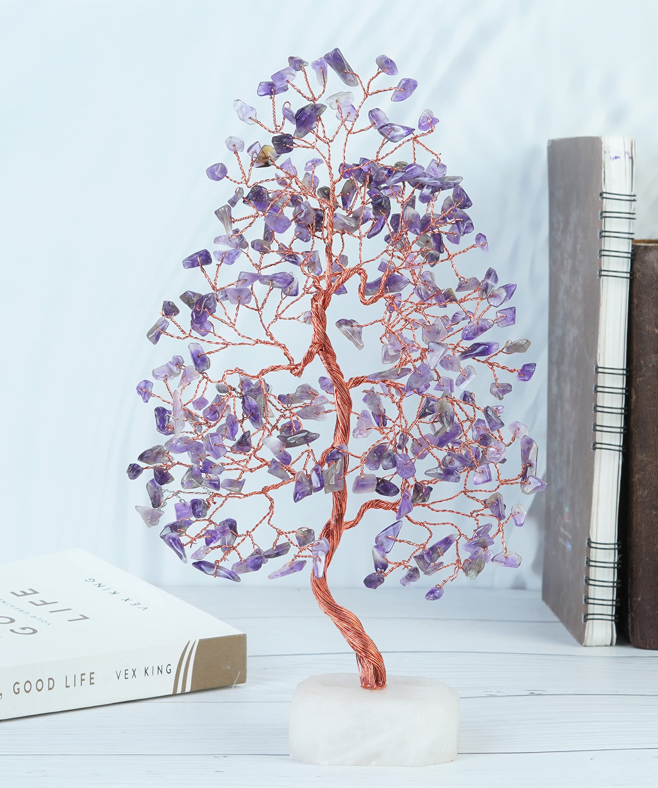 Crocon Amethyst Crystal Tree Bonsai-Style enhances desk aesthetics for mindful work.