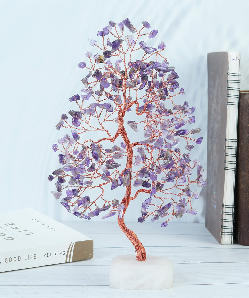 Crocon Amethyst Crystal Tree Bonsai-Style enhances desk aesthetics for mindful work.