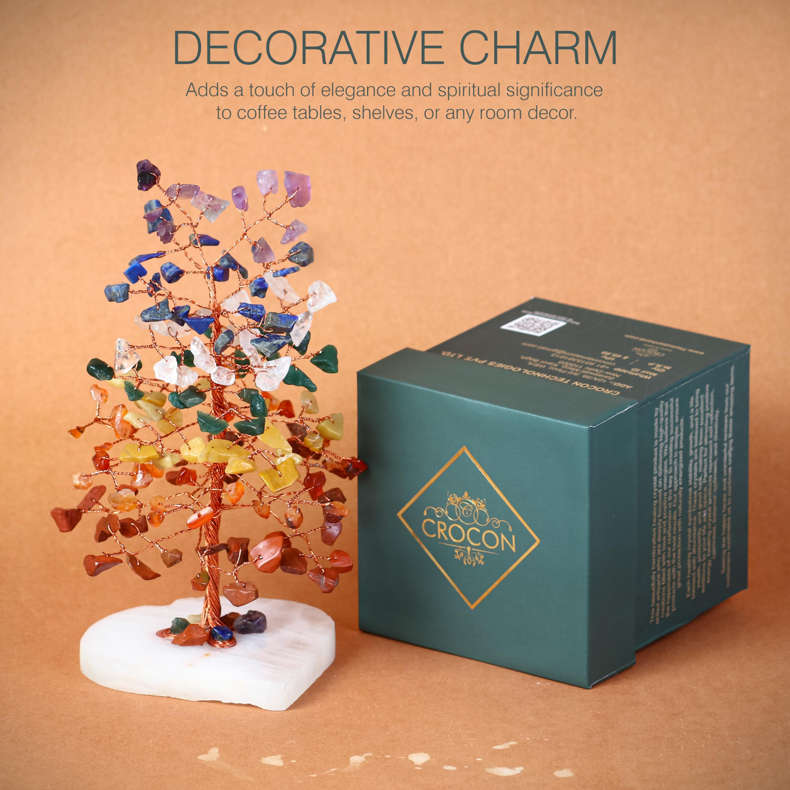 Crocon Feng Shui crystal tree boosts positive energy and desk focus.