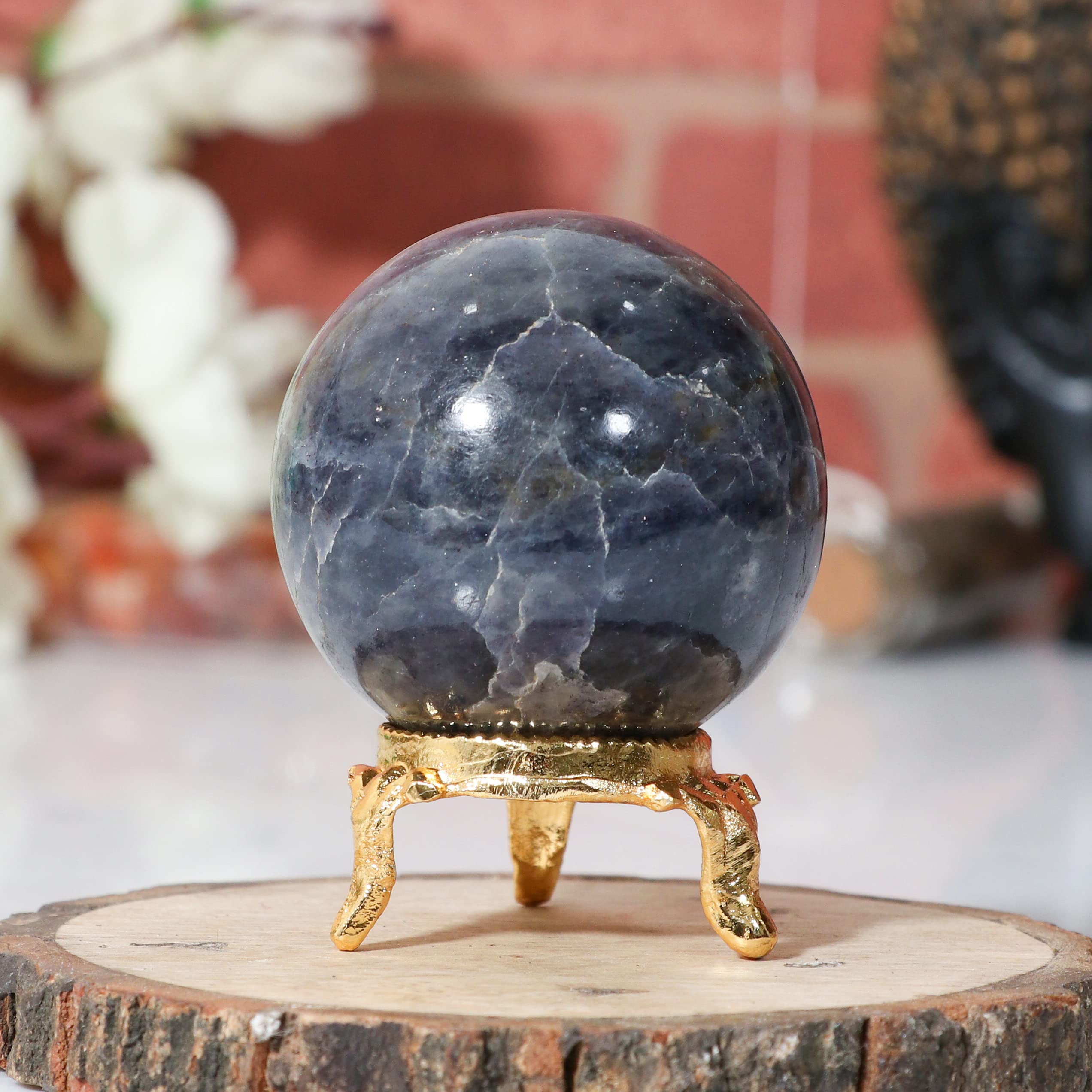 Crocon feng shui energy ball captured in tranquil home corner.