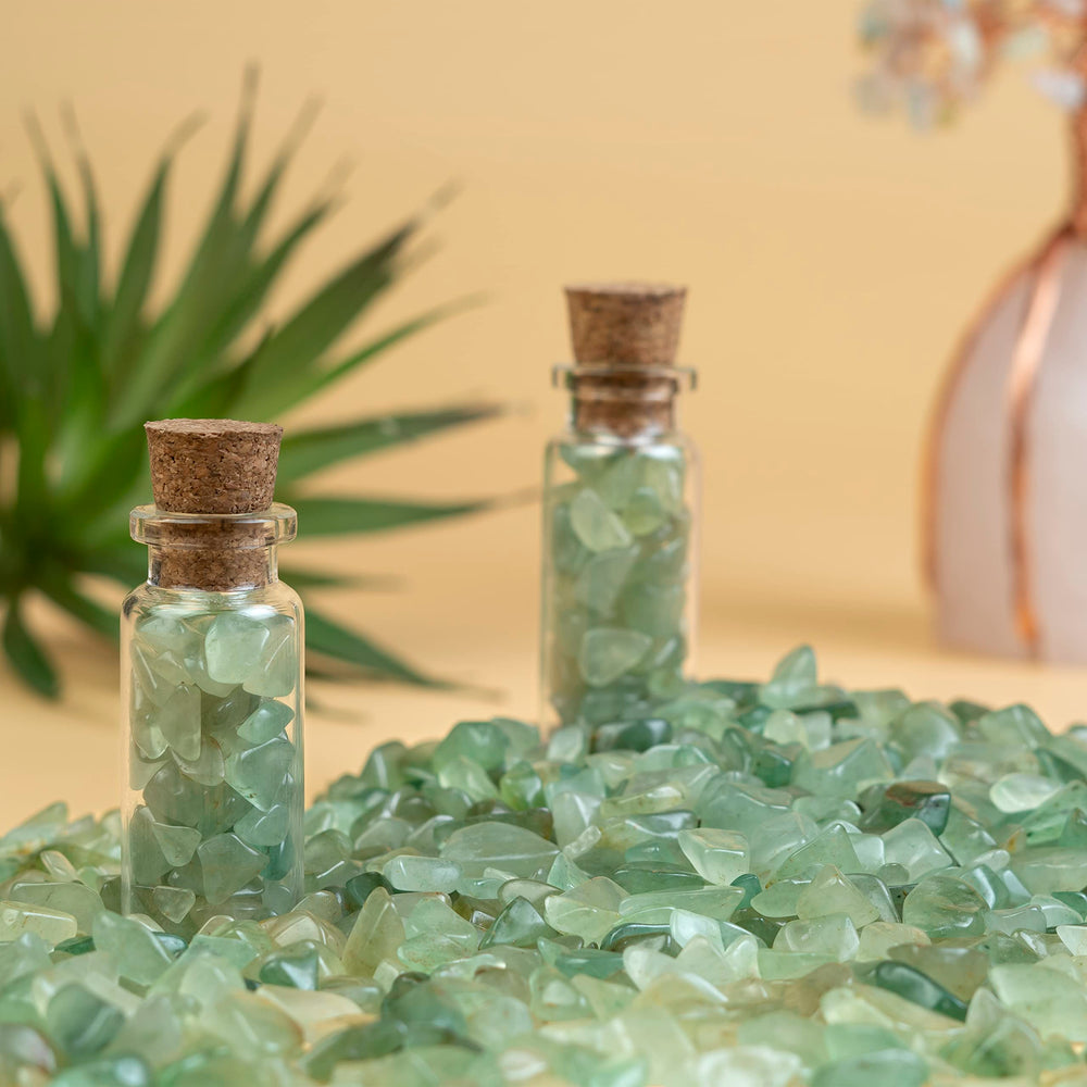 Crocon green jade chips enhance flowerpots and vases with subtle green sparkle