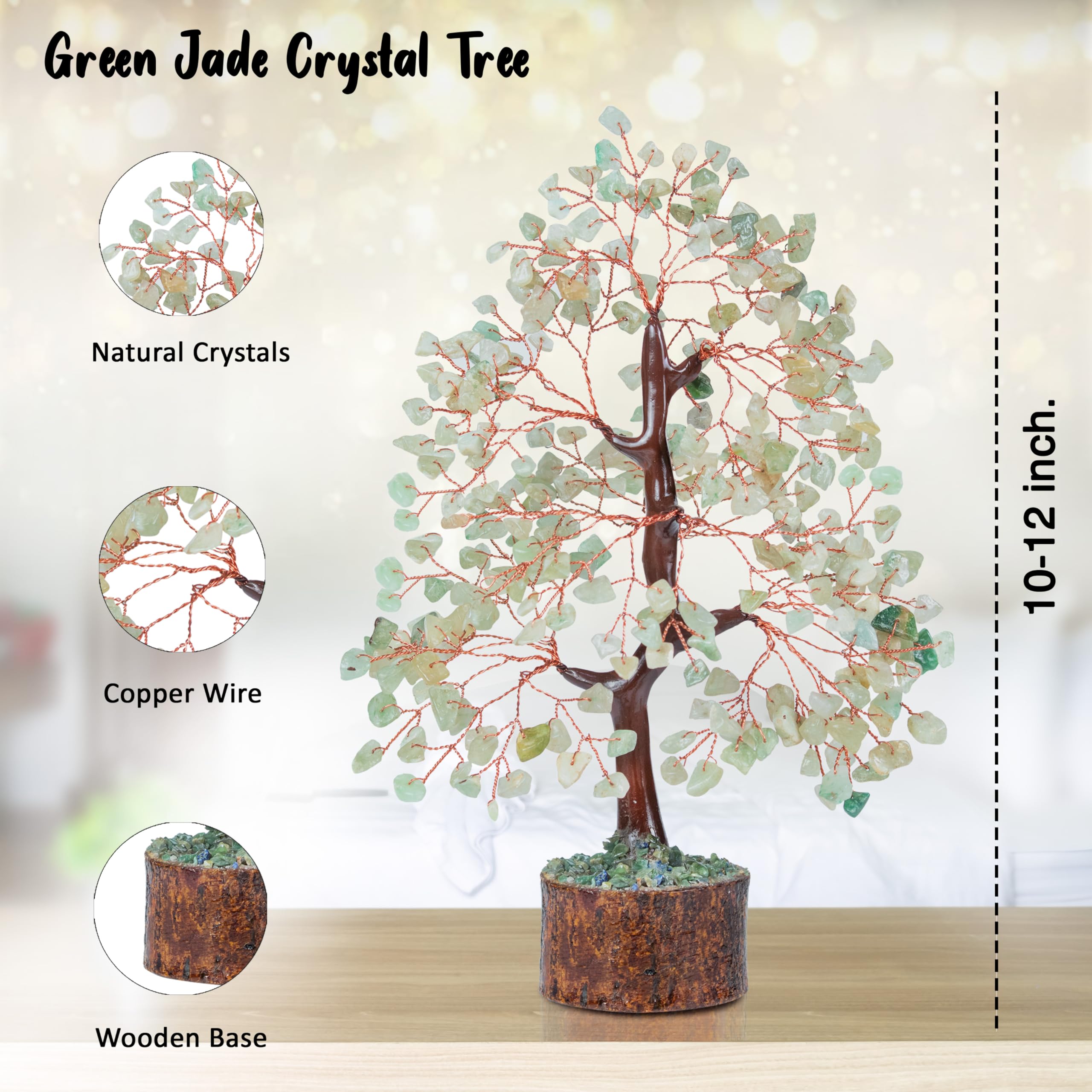 Crocon Green Jade Crystal Tree, 10x12 inch, ideal centerpiece for meditation corners and calm offices.
