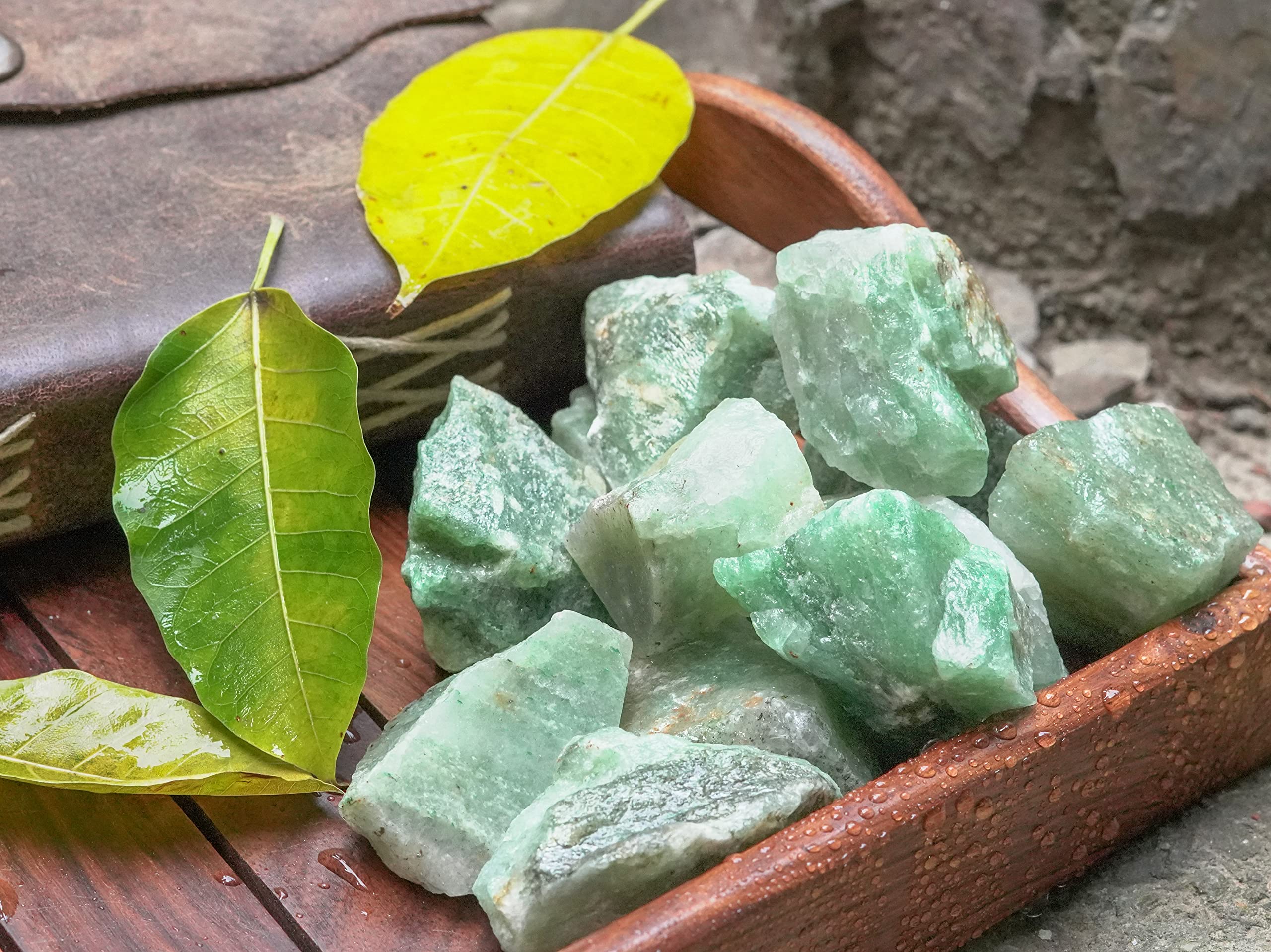 Crocon green jade rough stones highlight natural color variation