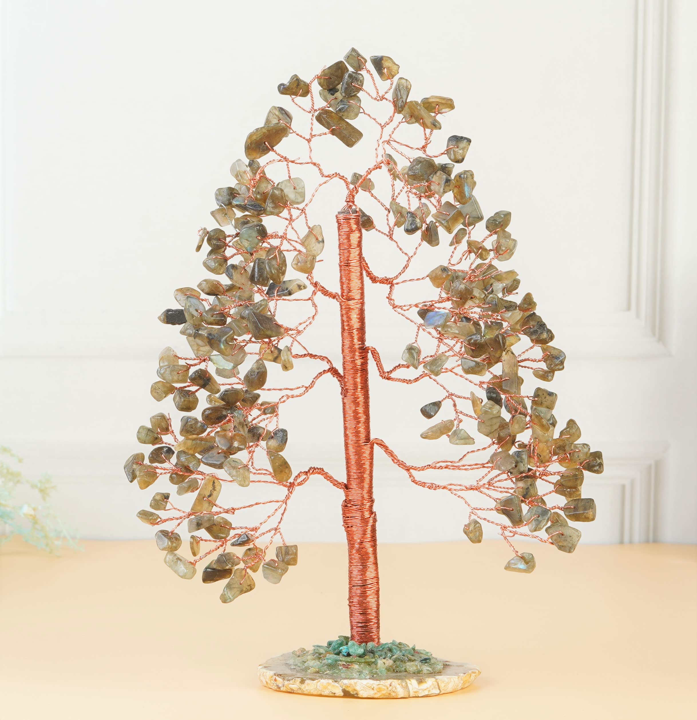 Crocon handmade gemstone tree eight-inch tall for shelves or desks.